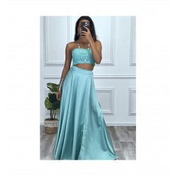 Longue jupe verte satiné...